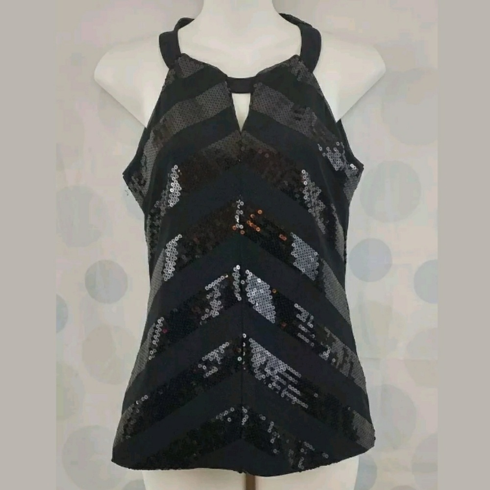White House Black Market XS Black Sequin Party Top